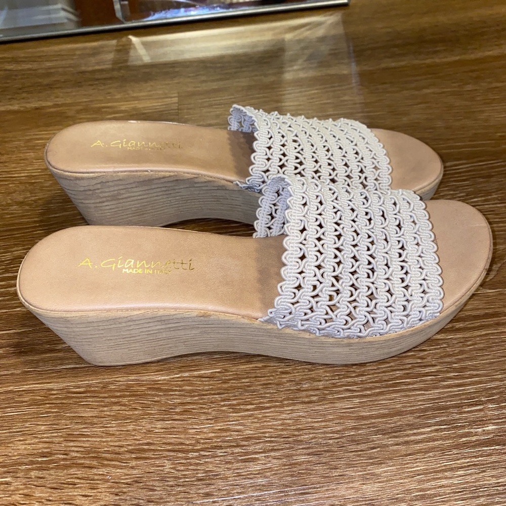 A. Giannetti Beige Wedge Sandals